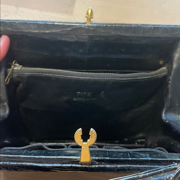 Vintage PISK Buenos Aires Crocodile Handbag | Black Exotic Skin | Top Handle